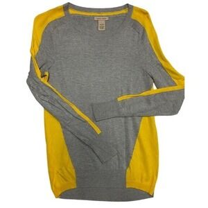 Vertical Design Womens Gray Yellow Colorblock Crew Neck Long Sleeve Sweater Sz S